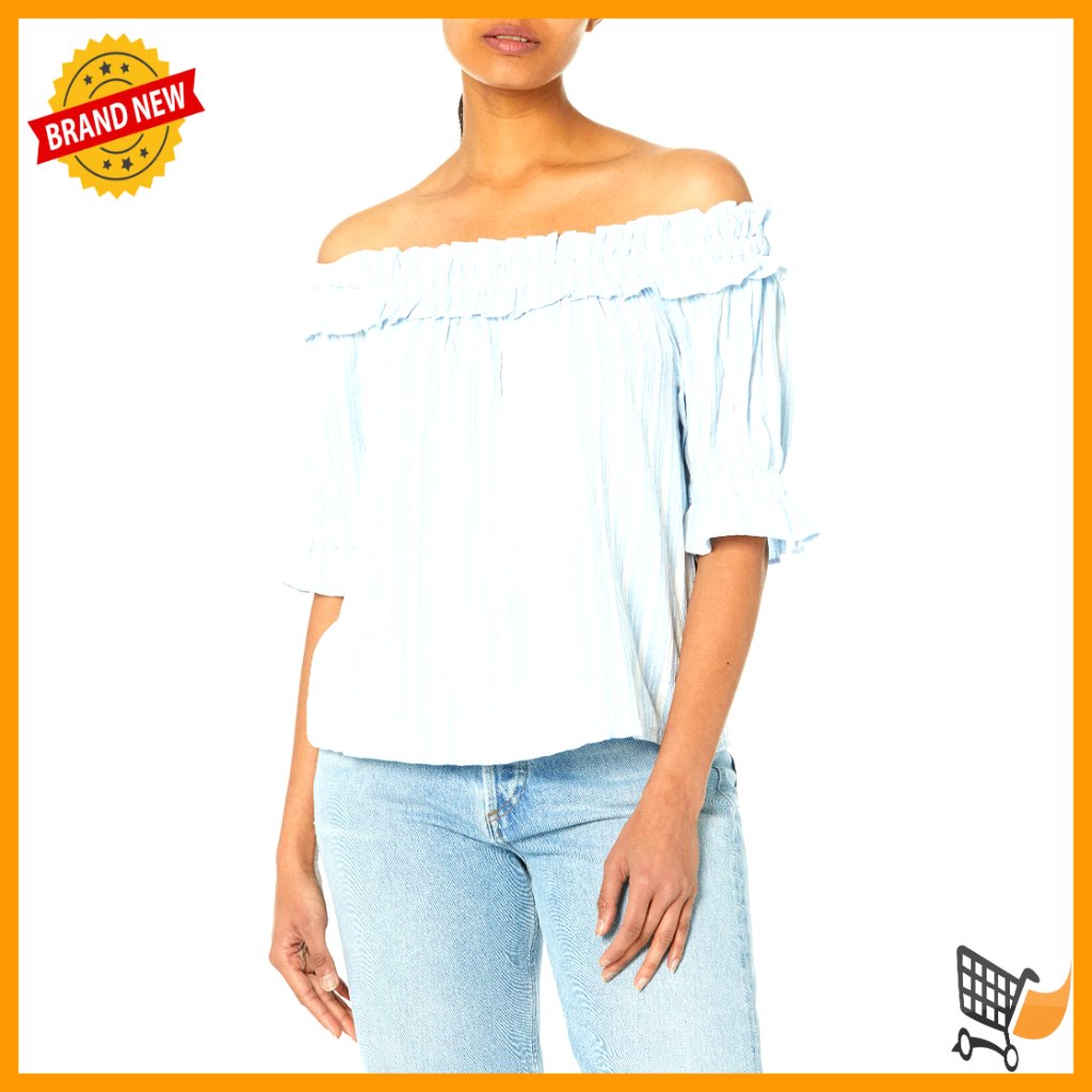 Knot Detail Off Shoulder Striped T-Shirt Lightweight Cotton Blend Casual